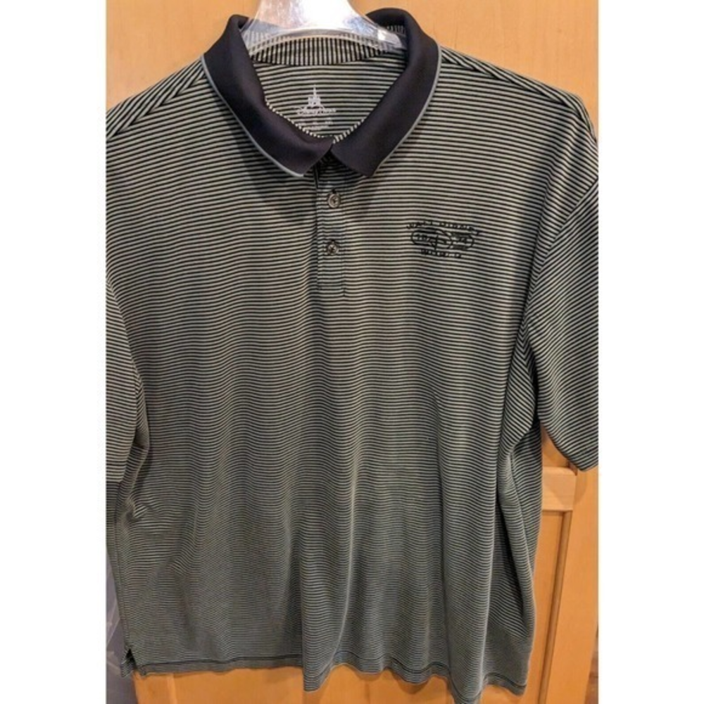 Golf Disney Parks authentic Mens‎ XL green Striped Disney world 74' Polo Shirt